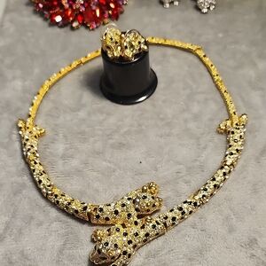 Elegant Gold and Black Panther Necklace...and Earings